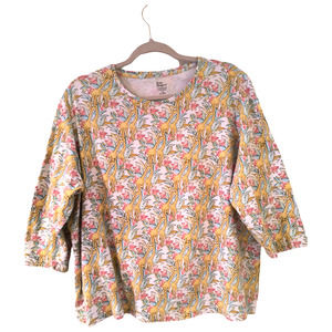 Kim Rodgers Women's T-shirt 1X  Multicolor Giraffe Novelty Print 3/4 Sleeve Tee